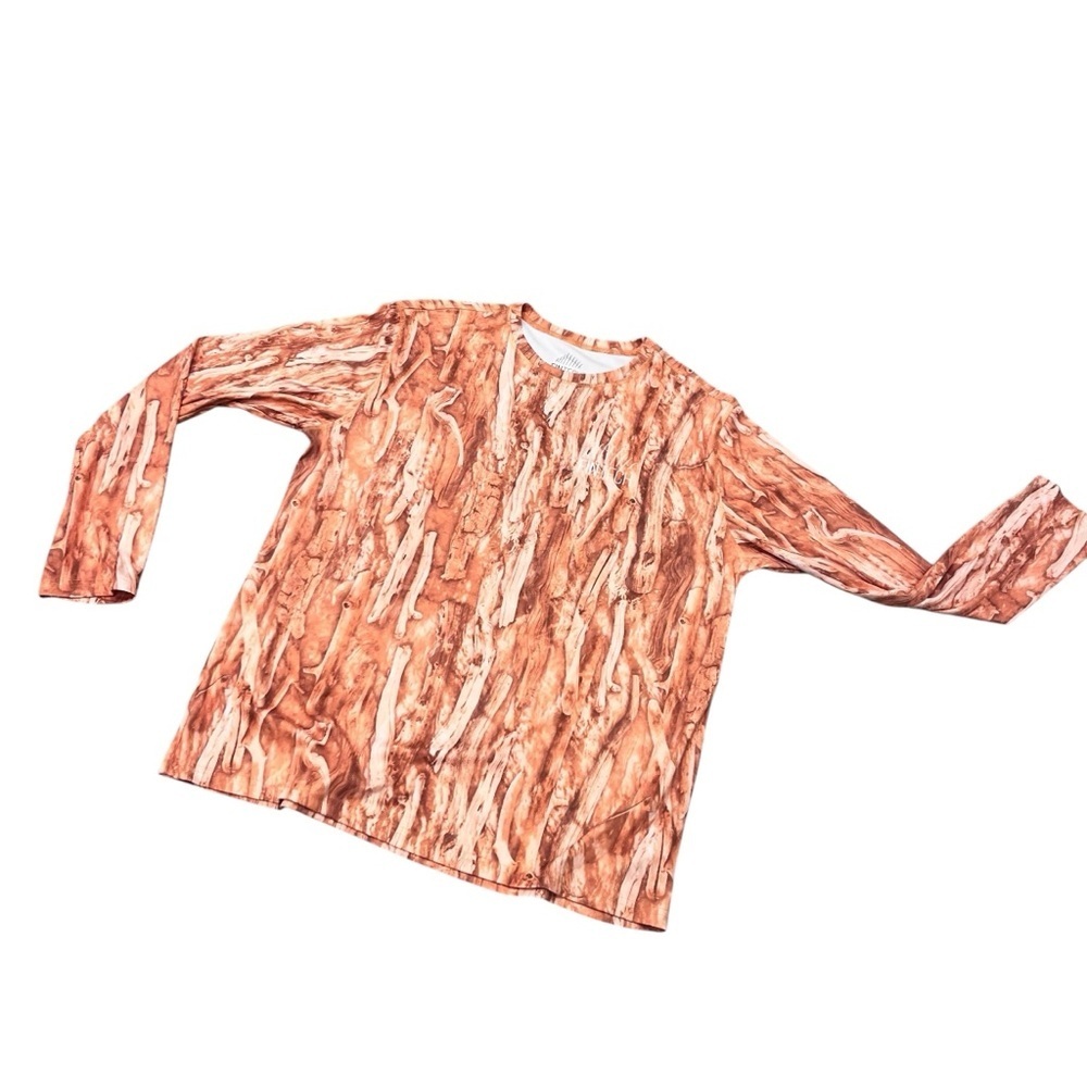 Fintech Orange Driftwood Pattern Long Sleeve Fishing Jersey XL